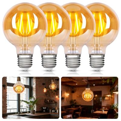 Aigostar Lampadina Vintage Edison LED E27 8W Equivalenti a 55W, Luce Calda 2200K, 720Lm, CRI>80, G80 Stile Vintage Lampadine Decorativo, Non Dimmerabile, Pacco da 4 Pezzi Aigostar Lampadina Vintage Edison LED E27 8W Equivalenti a 55W, Luce Calda 2200K, 720Lm, CRI>80, G80 Stile Vintage Lampadine Decorativo, Non Dimmerabile, Pacco da 4 Pezzi
