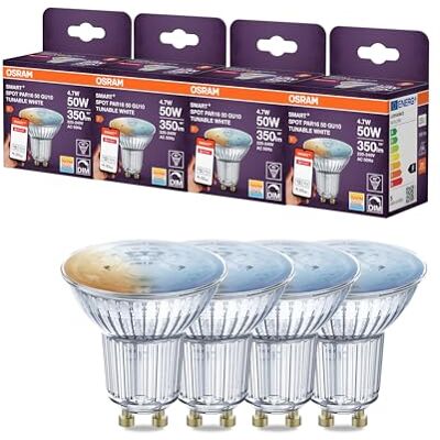 OSRAM Riflettore LED SMART PAR16 GU10, 4,7 W ZigBee 3.0, bianco regolabile 2700-6500 K, dimmerabile, controllo tramite app, Alexa,4-Pack OSRAM Riflettore LED SMART PAR16 GU10, 4,7 W ZigBee 3.0, bianco regolabile 2700-6500 K, dimmerabile, controllo tramite app, Alexa,4-Pack