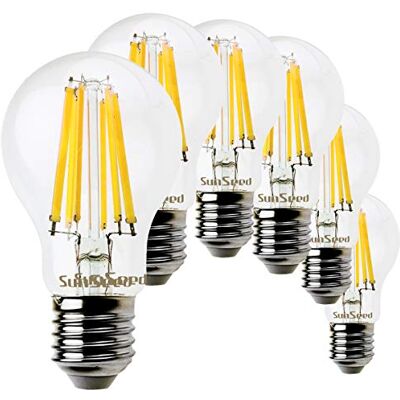 SUNSEED 6x Lampadina E27 Filamento LED 12W Goccia A60 1500 Lm Luce Naturale 4000K, 99W Equivalente SUNSEED 6x Lampadina E27 Filamento LED 12W Goccia A60 1500 Lm Luce Naturale 4000K, 99W Equivalente