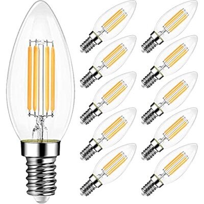 EXTRASTAR Filamento LED E14, 6W 2700K Luce calda Stile Vintage, Non Dimmerabile, Confezione da 10 Pezzi EXTRASTAR Filamento LED E14, 6W 2700K Luce calda Stile Vintage, Non Dimmerabile, Confezione da 10 Pezzi