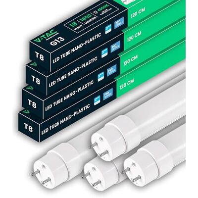 V-TAC 4x Tubi LED 120 CM con attacco G13 18W 1850 Lumen Chip Samsung Tubi LED per Soffitto, Parete, Garage, Negozio Tubo LED forma T8 Sostituzione Neon Luce Bianca Naturale 4000K V-TAC 4x Tubi LED 120 CM con attacco G13 18W 1850 Lumen Chip Samsung Tubi LED per Soffitto, Parete, Garage, Negozio Tubo LED forma T8 Sostituzione Neon Luce Bianca Naturale 4000K