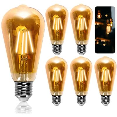 Aigostar Lampadina Led E27 6W(Equivalente A 48W) Edison Vintage St64 2200K Luce Bianco Caldo Lampadina Decorativa Illuminazione Per Case, Caffetteria, Bar, Non Dimmerabile, 5 Pezzi Aigostar Lampadina Led E27 6W(Equivalente A 48W) Edison Vintage St64 2200K Luce Bianco Caldo Lampadina Decorativa Illuminazione Per Case, Caffetteria, Bar, Non Dimmerabile, 5 Pezzi