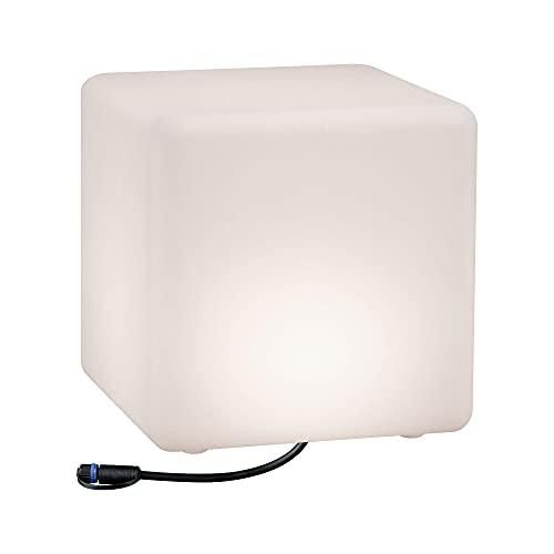 Paulmann Plug & Shine  Decorativa Cubo Lampada Esterno Terassen, Plastica, 65 W, Bianco, 30 x 30 x 30 cm 7 W, 30 x 30 x 30 cm