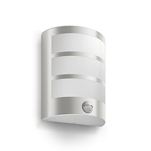 Philips 173244716 myGarden Python LED-Lampada da parete per esterni con sensore di movimento, acciaio inox, 1 x 6 W 230 V, in acciaio, in acciaio inox, 6 Watt