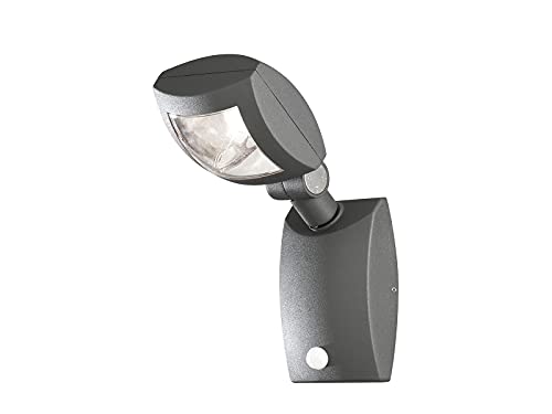 Konstsmide Applique per Esterni/Latina Piccolo Regolabile con Sensore PIR-Rilevatore di Movimento/LED ad Alta Potenza 1 x 3 W/Vetro Acrilico Trasparente/Alluminio/IP54/Antracite