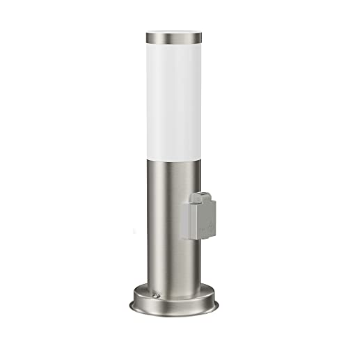 ledscom.de Luce di sentiero/luce di dissuasione/luce da giardino PORU per esterni, IP44, 39 cm, acciaio inox, 1x E27 max. 40W, presa, esterno, E27, pilastro, luce di orientamento, esterno, terra,