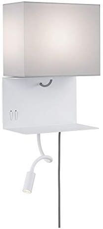 Paulmann Applique LED Merani con portaoggetti incl. 1 Lettura 2,5W Lampada da Parete 3000K E27 2.5 W, Grigio, Bianco