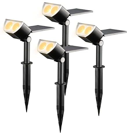 Linkind StarRayPro Luci Solari Esterno Giardino Bianca Calda, 12 LED Faretti Solari Decorative con Pannello Solare Regolabile, 3000K Lampade Solari da Giardino Impermeabile IP67, 4 Pezzi