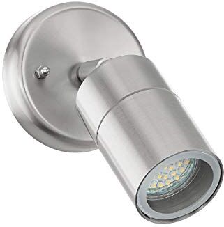 Eglo Lampada da parete per esterni a LED Robledo, lampada da esterno a 1 fiamma, spot a parete in acciaio inox e vetro, colore: argento, attacco: GU10, IP44