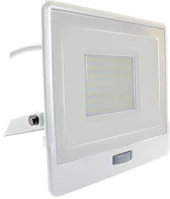 V-TAC Faro LED da Esterno con Chip Samsung 50W con Sensore PIR di Colore Bianco Impermeabile con cavo da 1 metro, Luce Bianco Freddo