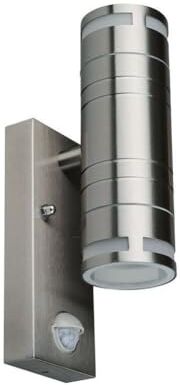 V-TAC VT-7632S GLASS GU10 WALL FITTING WITH SENSOR,STAINLESS STEEL BODY(H:21.5CM)- 2 WAY IP44