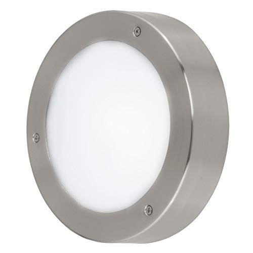 Eglo Lampada da soffitto a LED per esterni Vento 2. 1 luce da parete e soffitto, in acciaio inox e vetro, colore: argento, bianco, IP44