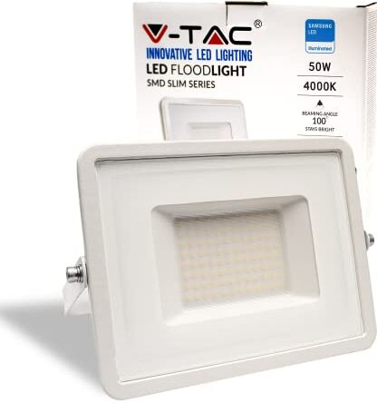 V-TAC Faro LED da Esterno 50W con Chip Samsung [ULTIMA GENERAZIONE] IP65-5750 Lumen Proiettore Faretto LED Esterno Colore Bianco Impermeabile Luce Bianco Naturale