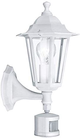 Eglo Lanterna 5, Lampada da parete per esterni a 1 luce con incluso rilevatore di movimento, lampada da parete con sensore in fusione di alluminio e vetro, colore: bianco, attacco: E27, IP44