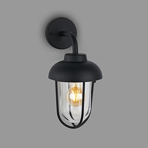 Briloner Leuchten- Lampada da esterno retrò, lanterna da esterno in vetro, paralume in metallo, IP44, E27, nero, 335x160x210 mm (LxWxH).