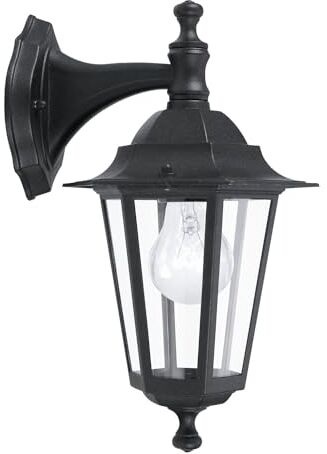 Eglo Lampada da parete da esterno Laterna 4, lampada da esterno uno punto luce, lampada da parete in alluminio pressofuso e vetro, nero, E27, IP44