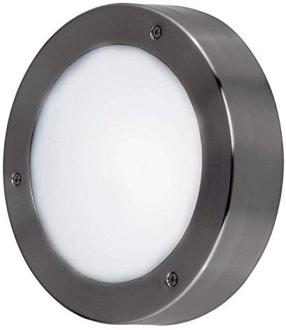 Eglo Lampada da soffitto a LED per esterni Vento 2. 1 luce da parete e soffitto, in acciaio inox e vetro, colore: argento, bianco, IP44