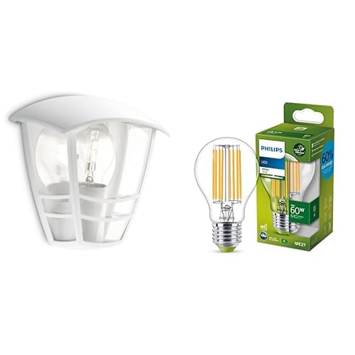 LED Creek Lampada da Parete da Esterno, Alluminio, Bianco + Philips LED Lampadina Classe A Ultra Efficiente, 60W, Luce Naturale, E27