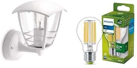 LED Creek Lampada da Parete per Esterno, Alluminio, Bianco + Philips LED Lampadina Classe A Ultra Efficiente, 4W, Luce Naturale, E27