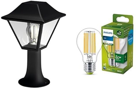 Alpenglow Palo da Terra per Esterno, 30 cm, Nero + Philips LED Lampadina Classe A Ultra Efficiente, 60W, Luce Naturale, E27