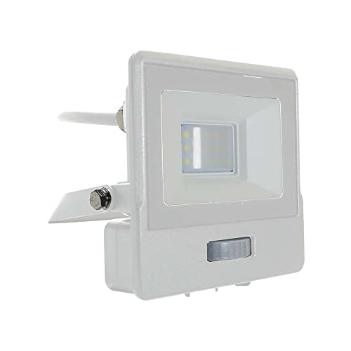 V-TAC Faro LED da Esterno con Chip Samsung 10W con Sensore PIR di Colore Bianco Impermeabile con cavo da 1 metro, Luce Bianco Naturale