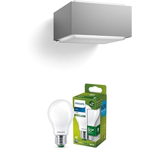 LED Hedgehog Lampada da Parete per Esterno, Grigio + Philips LED Lampadina Classe A Ultra Efficiente, 60W, Luce Bianca Naturale, E27