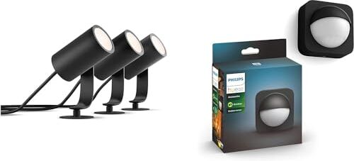 Philips White and Color Lily Kit Base con 3 Faretti da Esterno Integrata + Sensore di Movimento