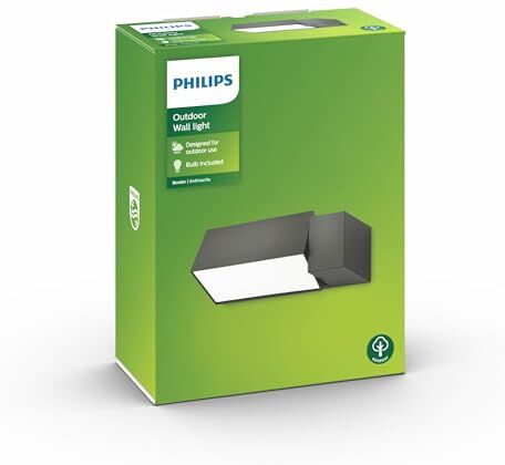 Philips LED Border, Lampada a Parete, per Esterni, Attacco E27, Lampadina Inclusa, IP44, Grigia