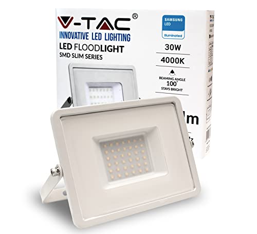 V-TAC Faro LED da Esterno 30W con Chip Samsung [ULTIMA GENERAZIONE] IP65-2340 Lumen Proiettore Faretto LED Esterno Colore Bianco Impermeabile Luce Bianco Naturale