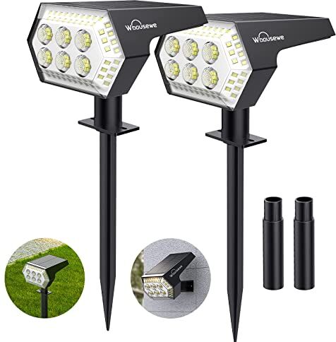 Whousewe Luci Solari Esterno Giardino, 108 LED Faretti Solari Decorative, 6500K Bianca Fredda Lampade Solari da Giardino Impermeabile IP67 per Giardino, Cortile, Prato, Piscina, 2 Pezzi