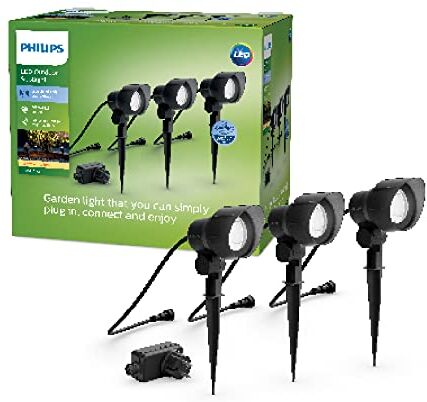 Philips LED GardenLink Kit Base Faretto LED da Esterni, 3 Pezzi, Luce Bianca Calda, IP44, Basso Voltaggio, 6W, Alimentatore Incluso