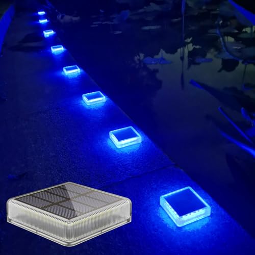 Lacasa Luci Solari Giardino Luce Blu, 4 Pezzi 30LM LED Lampada Solare da Esterno IP68 Impermeabile Luci per Sentieri Sicurezza Auto On/Off Luce Solare per Ponte Passo Vialetto Scale Dock, Quadrato
