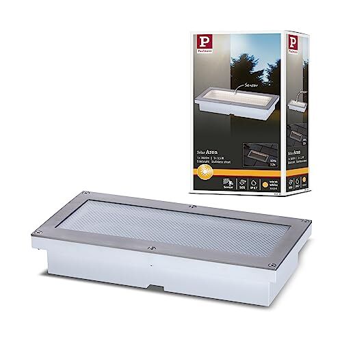 Paulmann Aron -Lampada solare da incasso a pavimento, a LED, per esterni, rettangolare, incl. 1 x 1,5 Watt nero acciaio inox e plastica 3000 K bianco caldo 1.5 W, 10 x 20 cm