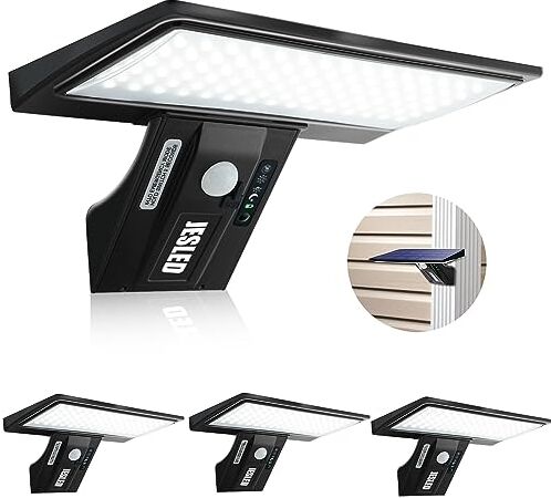 JESLED Luce Solare con 90 LED, Lampada Solare da Esterno con Sensore di Movimento, 4 Modalità di Illuminazione Opzionale, Lampade Solare Impermeabile [4 Pezzi],Lampada Esterna per Giardino,Cortile