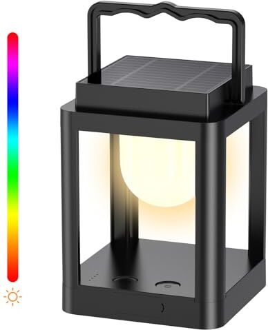 Collasis Luci Solari da Giardino,  3 Livelli di Luminosità 10RGB Colori Cangianti 4800mAh Ricaricabile Lampade Solari da Giardino IP54 Impermeabile Lanterne da Esterno per Campo, Passeggiata, Festa