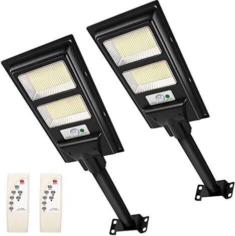 Wstan 2 Pezzi Lampione Solare LED Esterno con Pannello Solare, 560 LEDs Faro Led Esterno con Sensore Di Movimento Radar, Telecomando, IP65 Impermeabile Per Parcheggi E Giardino