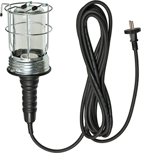 Brennenstuhl Lampada da lavoro in gomma rigida con robusto cestino di protezione (60 W, 136 mm di diametro, cavo da 5 m, made in Germany), colore: Nero