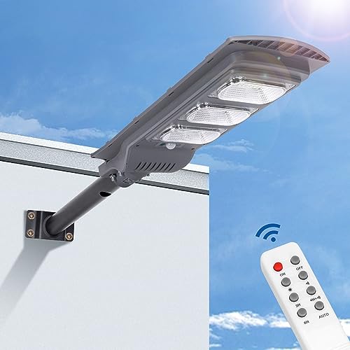 Aigostar Lampione Solare da esterno con Sensore di Movimento,Faro LED esterno con pannello solare da 150W con Telecomando,Faretti Solari Impermeabile IP65 6500K,Adatta per Giardino,Cortile,Strada