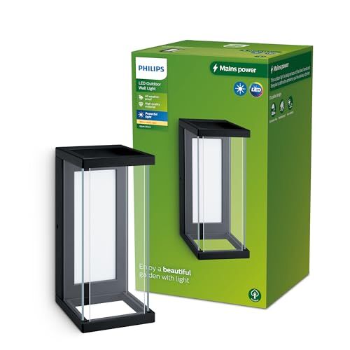 Philips LED Ulyzo Lampada da Parete per Esterni, Luce Bianca Calda, 12W, IP44, Nero