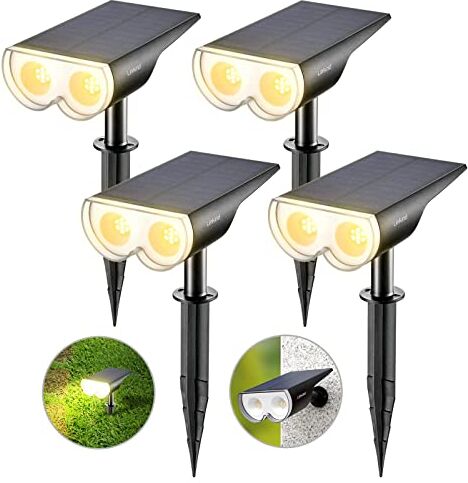 Linkind StarRay Luci Solari Esterno Giardino Bianca Calda, 16 LED Faretti Solari Decorative, 3000K 650LM Lampade Solari da Giardino Impermeabile IP67 per Cortile Prato Piscina, 4 Pezzi