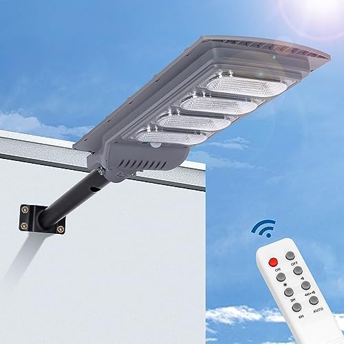 Aigostar Lampione Solare da esterno con Sensore di Movimento,Faro LED esterno con pannello solare da 200W con Telecomando,Faretti Solari Impermeabile IP65 6500K,Adatta per Giardino,Cortile,Strada