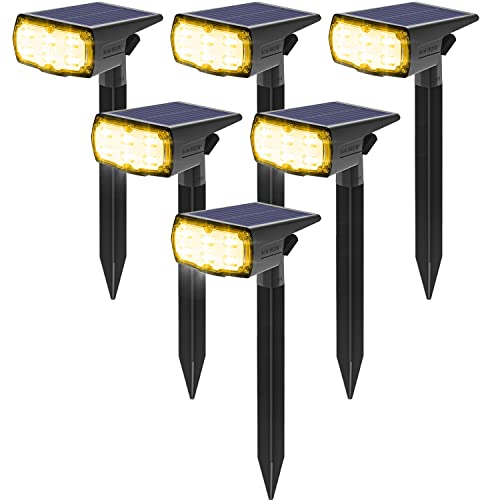 GOLUMUP Luci Solari da Esterno, 36 LED Faretti Solari da Giardino, Cortile, Vialetto, Piscina e Campeggio Impermeabile IP67 Bianco Caldo (6 Pezzi)