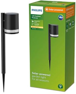 Philips LED Fyve Paletto Solare da Parete per Esterni, Luce Bianca Calda, 1.5W, IP44, Nero