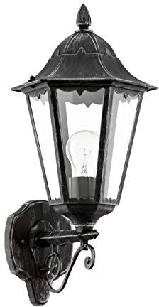 Eglo Navedo Lampada da parete per esterni, lampada da esterno a 1 luce, applique in fusione di alluminio nero patinata effetto argento e vetro trasparente, attacco E27, IP44