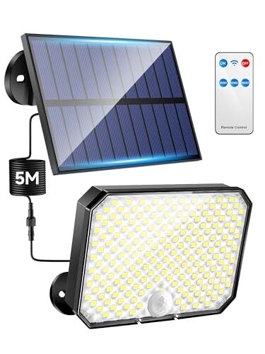 One Fire Luce Solare LED Esterno con Sensore di Movimento,[190LED/3 Modes/Telecomando] Faro Led Esterno con Pannello Solare, IP65 Faretto LED da Esterno Solare, Faretti Solari a Led da Esterno Garage Giardino