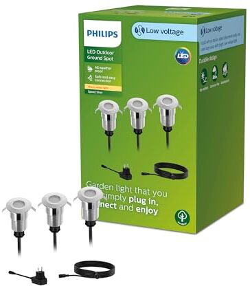 Philips LED GardenLink Spore Set da Terra per Esterni, 3x1W, 24V, IP67, Argento