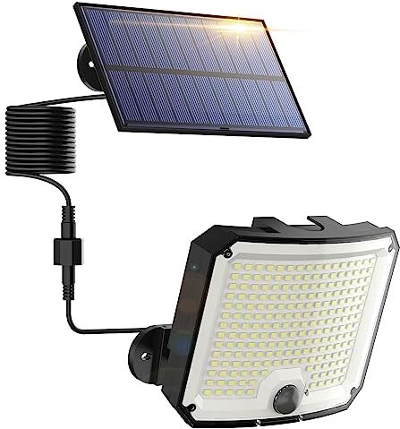 WeBeqer Luci Solari per Esterni, 208 LED Luce Solare per Esterni con Sensore di Movimento, IP65 Impermeabile, Angolo di Illuminazione 180°, Luce Solare da Parete per Giardino con Telecomando, Cavo 5m