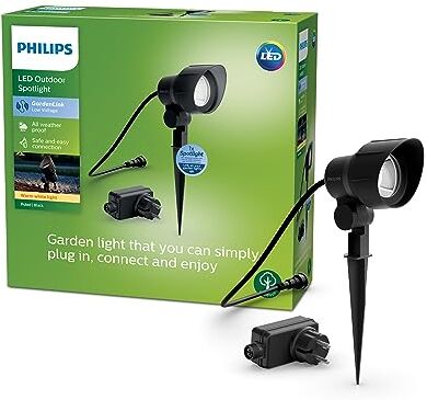 Philips LED GardenLink Kit Base Faretto LED da Esterni, Luce Bianca Calda, IP44, Basso Voltaggio, 6W, Alimentatore Incluso