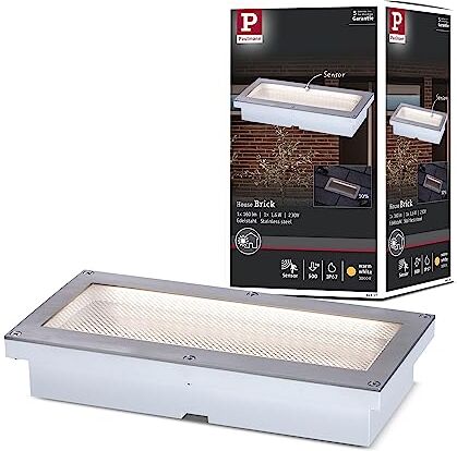 Paulmann Luce da esterni LED Brick, rilevatore di movimento IP68 200x100mm angolare 1x1,6 Watt alluminio, grigio metallo, acciaio legato 3000 K