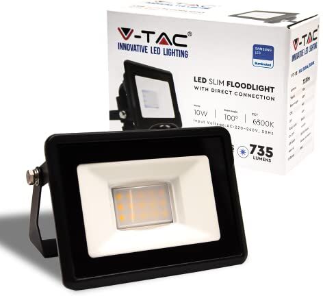 V-TAC Bianco Freddo Faro 10W con Chip Samsung e Connettore Rapido-[Ultima Generazione] -IP65-735 Lumen-Proiettore LED Esterno Colore Nero-Impermeabile-6500K Luce